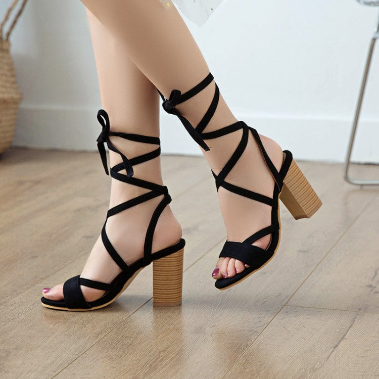 Woman Strappy High Heel Chunky Sandals