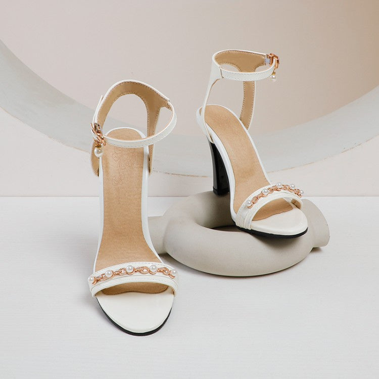 Woman Ankle Strap Pearl High Heel Sandals