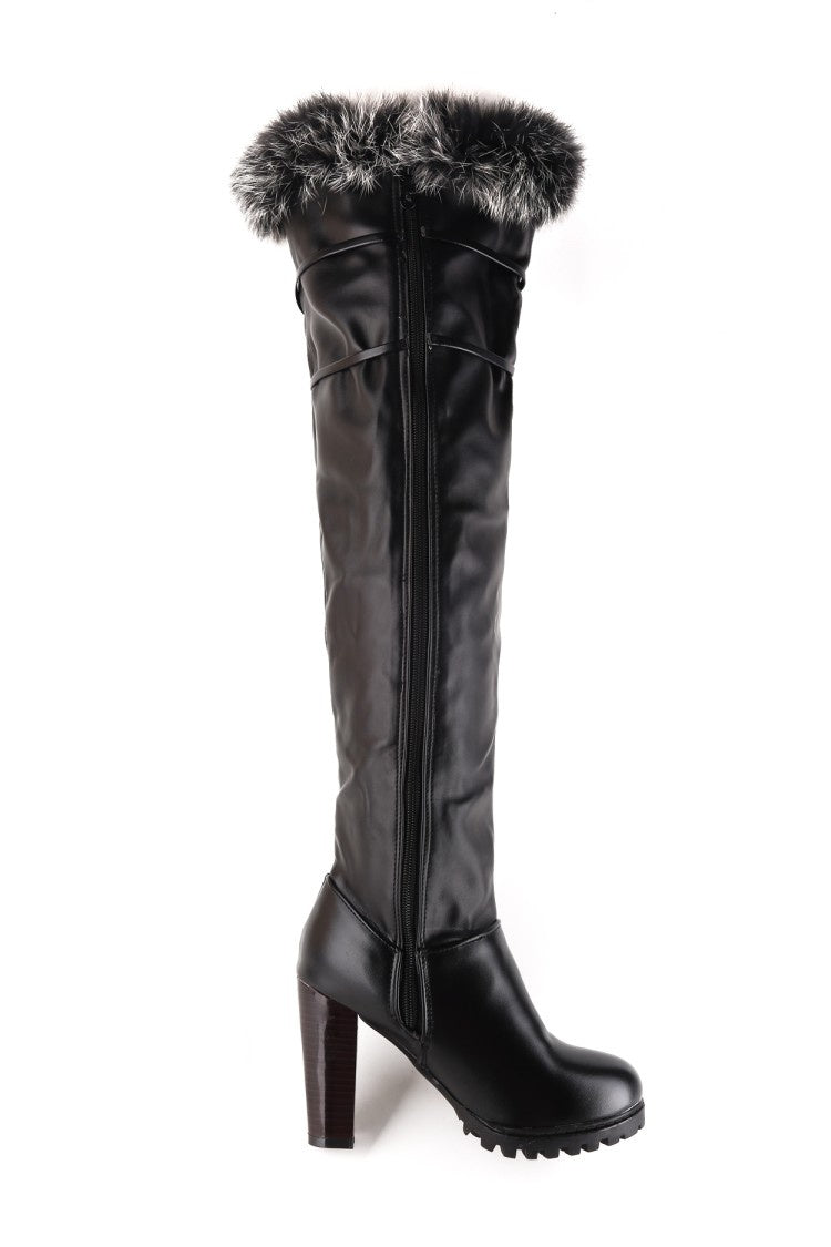 Woman Furry High Heel Over the Knee Boots