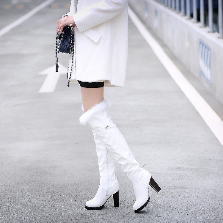 Woman Furry High Heel Over the Knee Boots