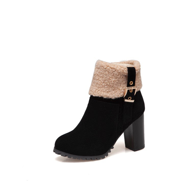 Woman Buckle Wool High Heel Ankle Boots