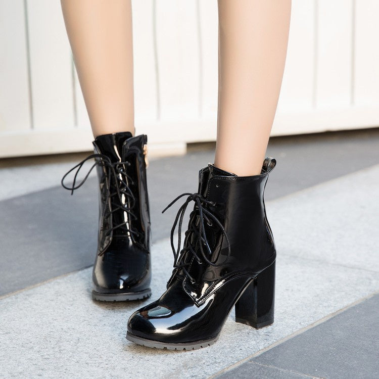 Woman Zipper Lace Up High Heel Ankle Boots