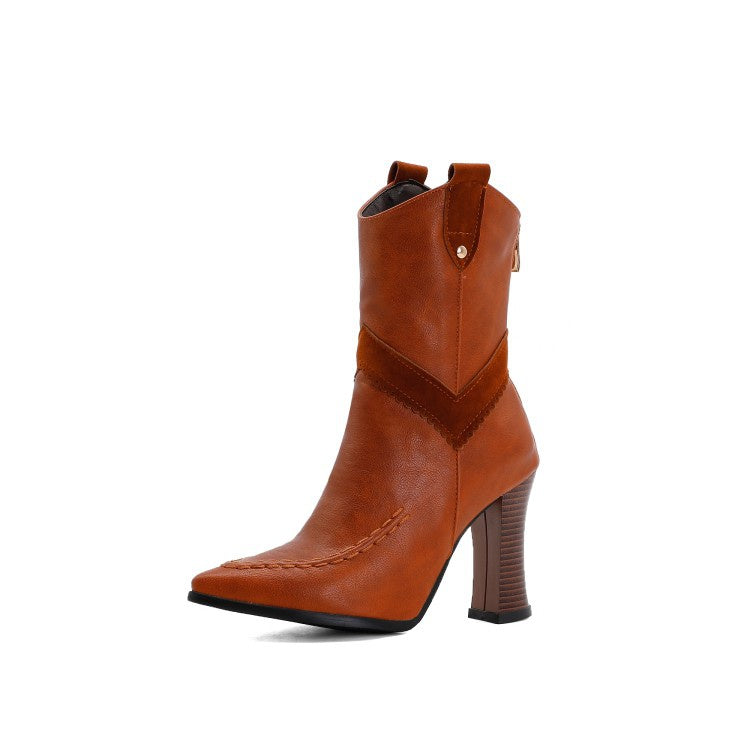 Woman High Heel Block Heeled Ankle Boots