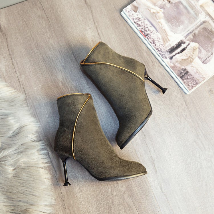 Woman Pointed Toe Stiletto High Heel Ankle Boots