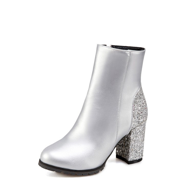 Woman Sequined High Heel Ankle Boots