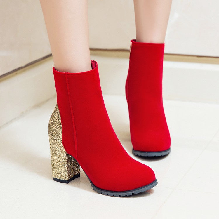Woman Sequined High Heel Ankle Boots