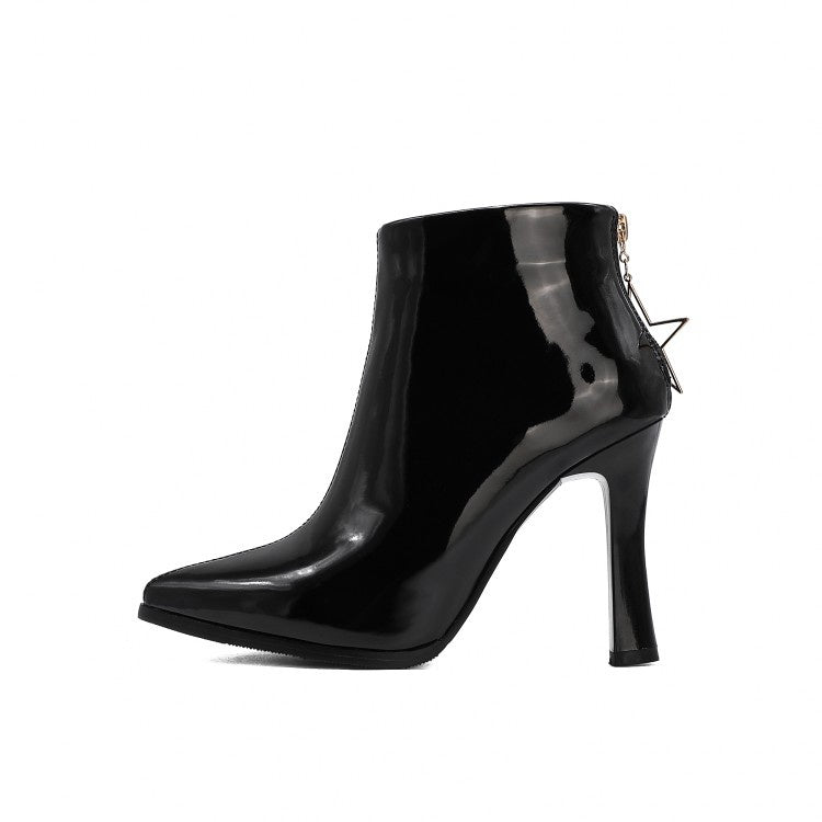 Woman Strar Shaped Zip High Heel Ankle Boots