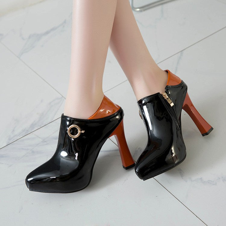 Women Patent Leather Zip High Heels