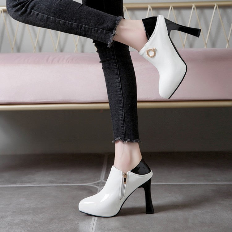Women Patent Leather Zip High Heels