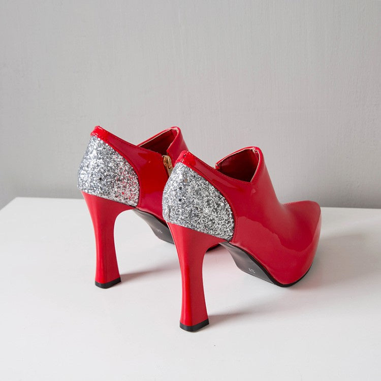 Women Sequined Patent Leather High Heels