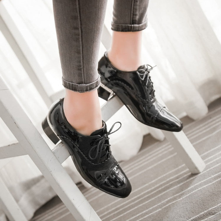 Woman Lace Up Laser Mid Heel Shoes