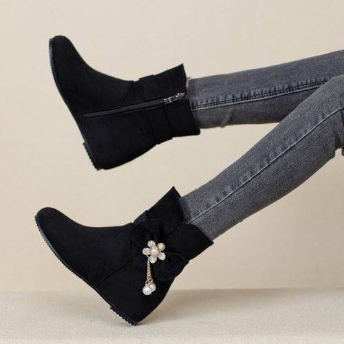 Women Rhinestone Wedges Heels Short Boots