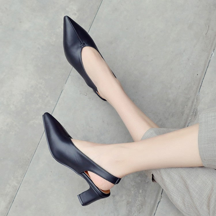 Woman Slingbacks Pointed Toe Pu Leather High Heel Chunky Sandals