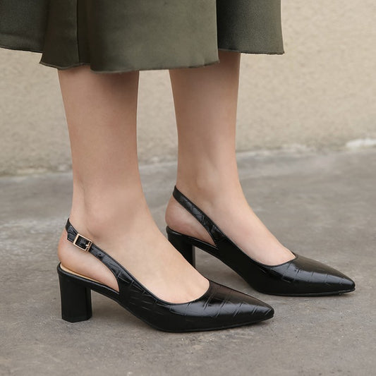 Pointed Toe Slingbacks Woman High Heel Chunky Sandals