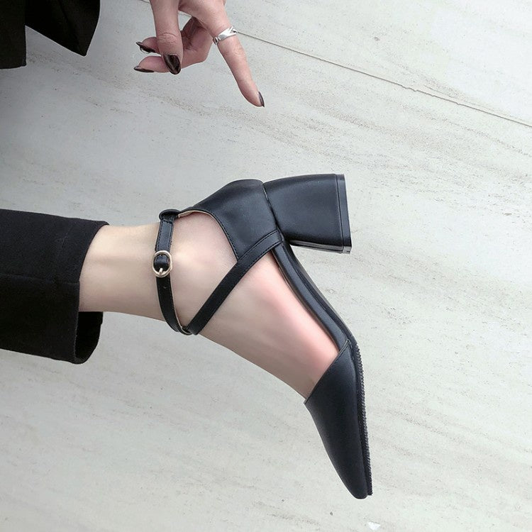 Woman Pointed Toe Buckle High Heel Chunky Sandals