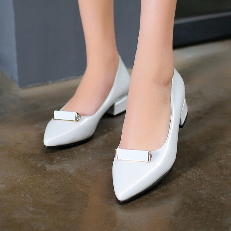 Woman Pointed Toe Chunky Heels Pumps