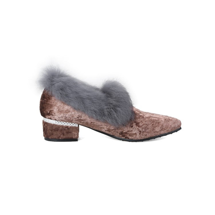 Woman Furry Chunky Heels Shoes