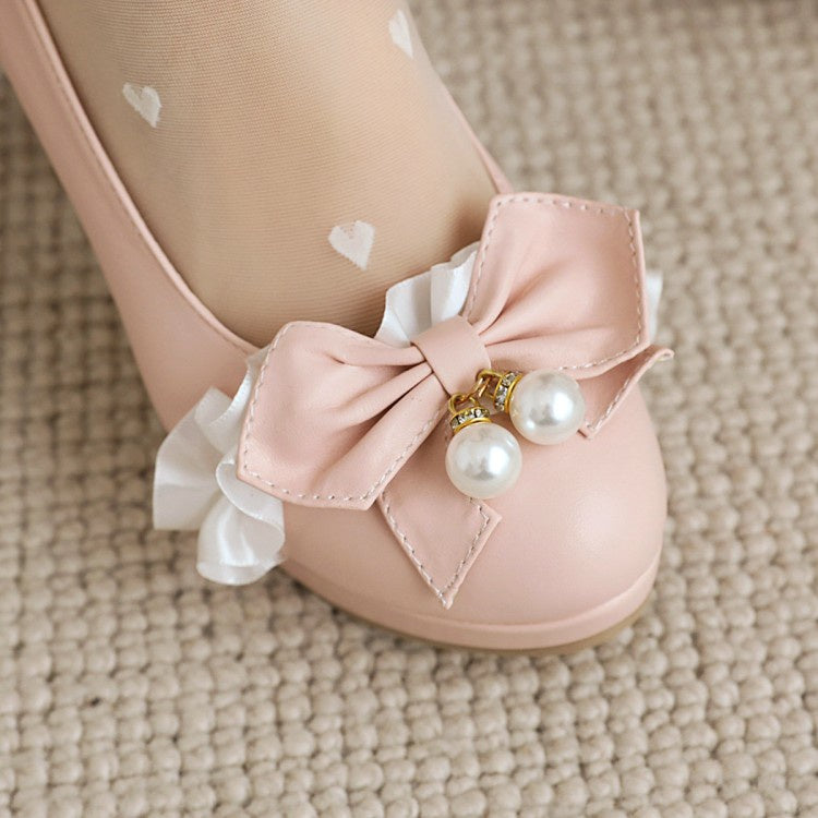 Woman Lace Platform Pumps Mary Janes Shoes with Bowtie