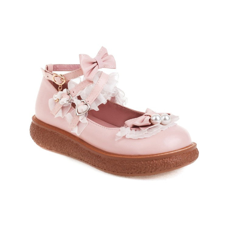 Women Mary Janes Shoes with Bowtie Pearl