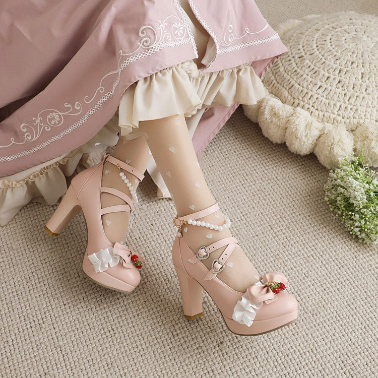 Woman Platform Pumps Buckle Mary Janes Shoes with Bowtie