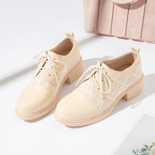 Woman Lace Up Chunky Heels Shoes