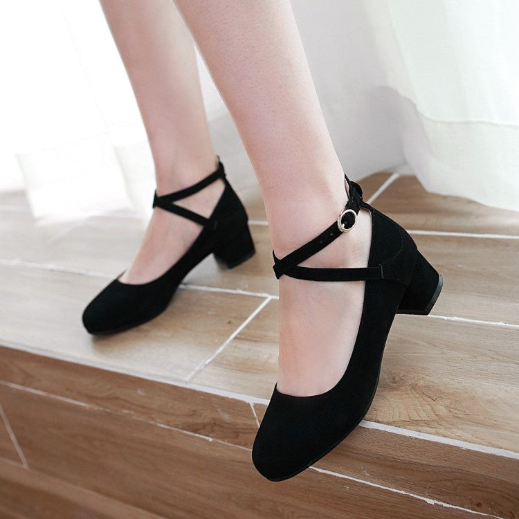 Woman Buckle Pumps Chunky Heels Shoes