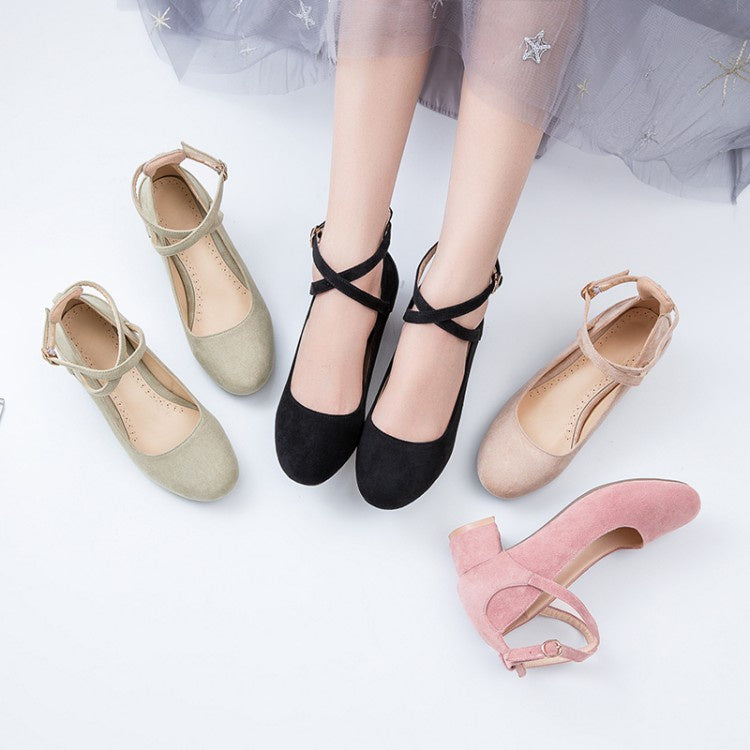 Woman Ankle Strap Buckle Pumps Chunky Heels Shoes
