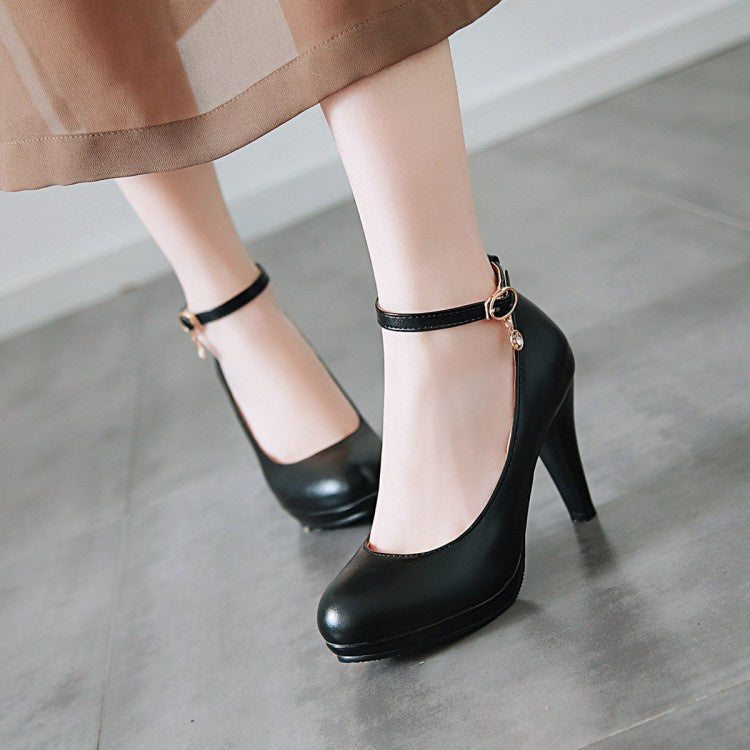 Woman Pointed Toe Ankle Strap Pumps High Heels Shoes