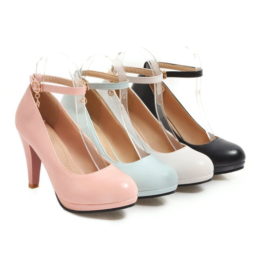 Woman Pointed Toe Ankle Strap Pumps High Heels Shoes