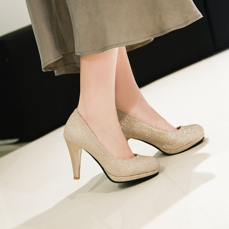 Woman Glitter Platform Pumps High Heels Wedding Shoes