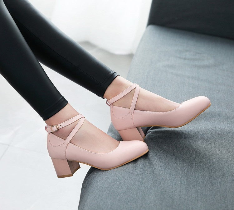 Woman Ankle Strap Pumps High Heeled Shoes