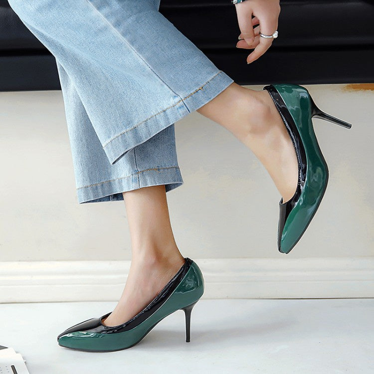 Woman Pointed Toe Patent Leather Pumps High Heels