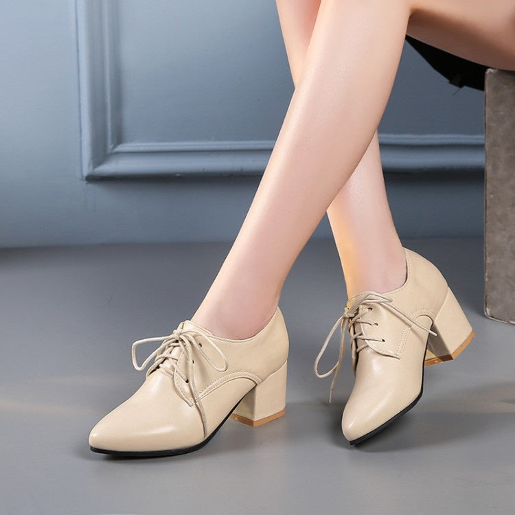 Women Pu Leather Lace Up High Heel Shoes