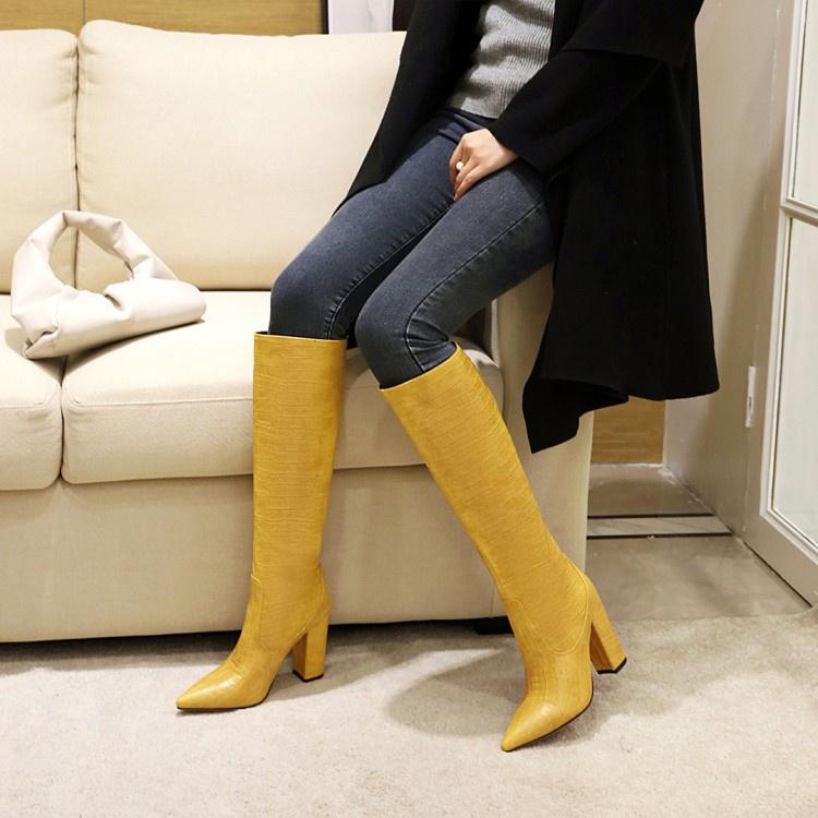 Woman Pointed Toe High Heel Knee High Boots