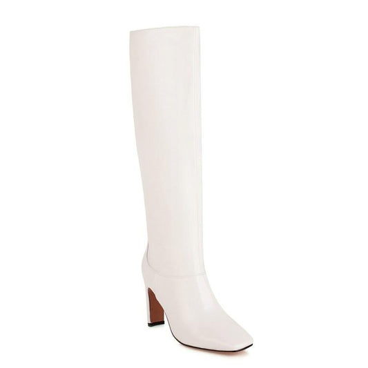 Woman Square Toe High Heel Knee High Boots