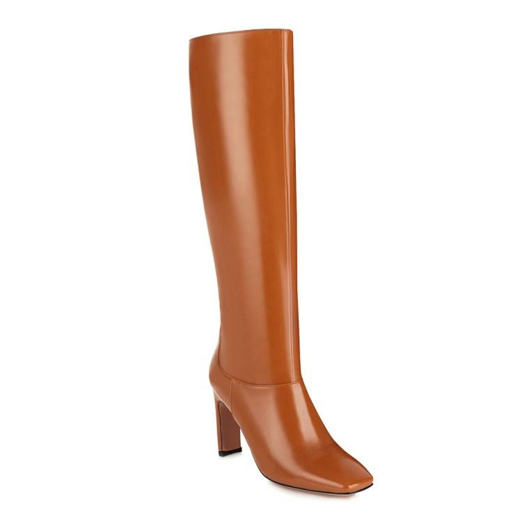 Woman Square Toe High Heel Knee High Boots