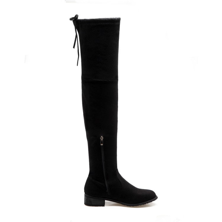 Women Round Toe Suede Thigh High Boots