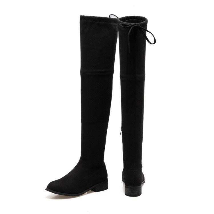 Women Round Toe Suede Thigh High Boots