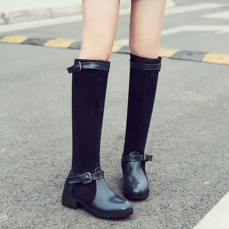 Woman Low Heeled Buckle Riding Boots