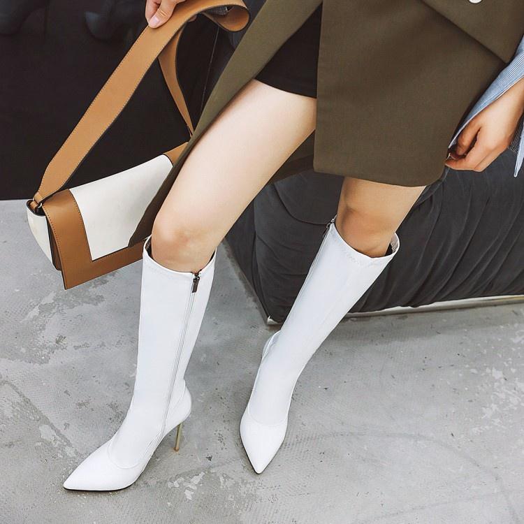 Woman Patent Leather High Heel Knee High Boots