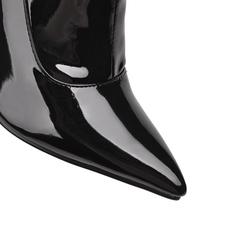 Woman Patent Leather High Heel Knee High Boots