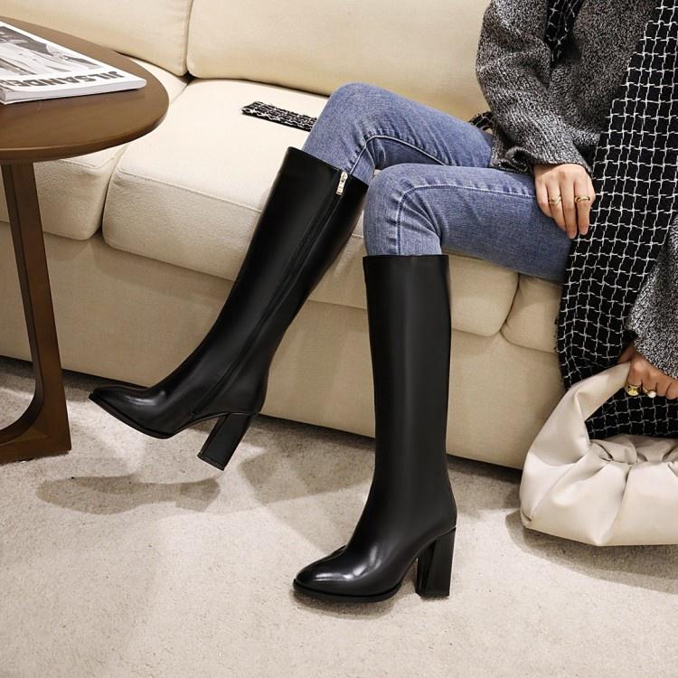 Woman Zipper High Heel Knee High Boots