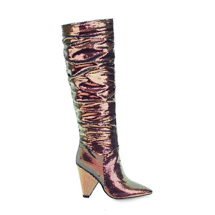 Woman Sequined High Heel Knee High Boots