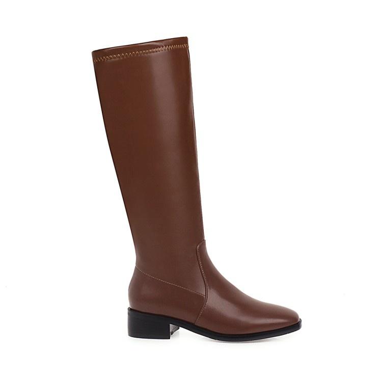 Woman Soft Leather Low Heel Knee High Boots