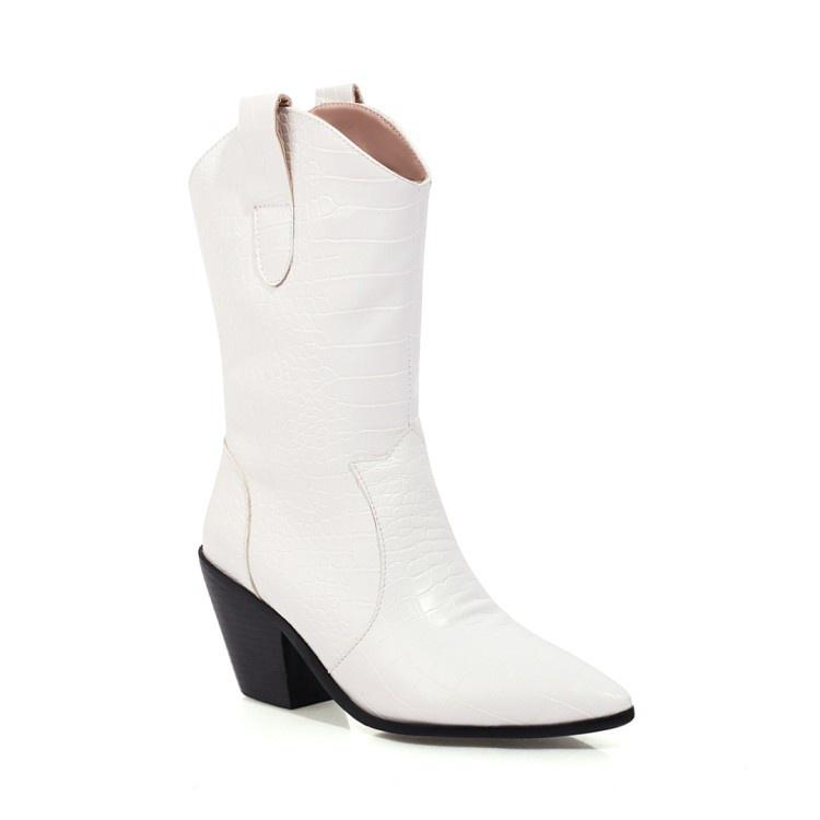 Woman Pointed Toe High Heel Mid Calf Boots