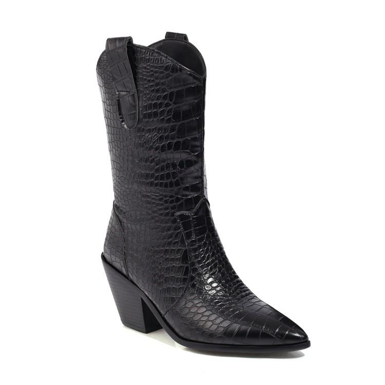 Woman Pointed Toe High Heel Mid Calf Boots