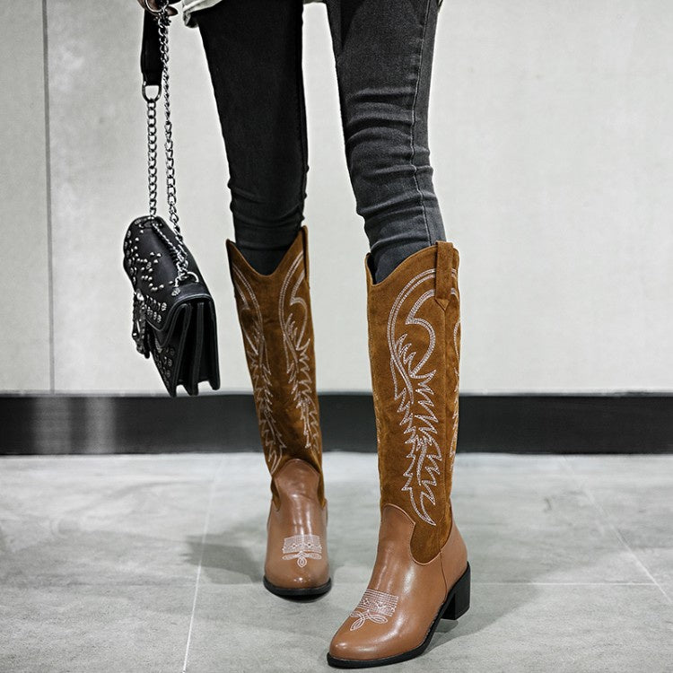Woman Embroidery High Heel Knee High Boots