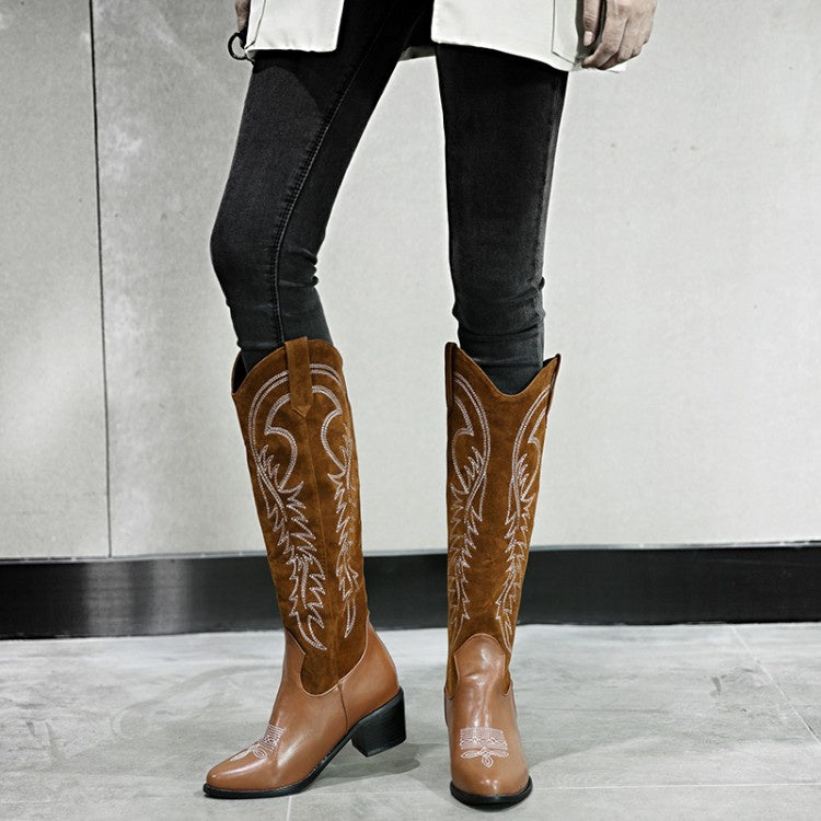 Woman Embroidery High Heel Knee High Boots