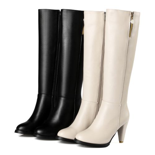 Women Pearl Zipper High Heels Knee High Boots