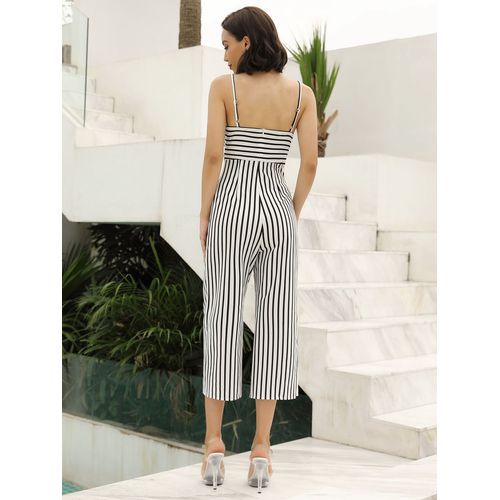 Stripe Shoulder Lace-up Casual Wide-leg Women Casual Pants